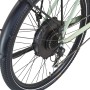 Detailaufnahme Hinterrad mit Motor und 9-Gang-Schaltung des Prophete E-Bike ATB Stack 2.9 in Salbeigrün.