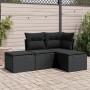 Schwarze 4-tlg. vidaXL Garten-Sofagarnitur aus Poly Rattan mit Kissen.