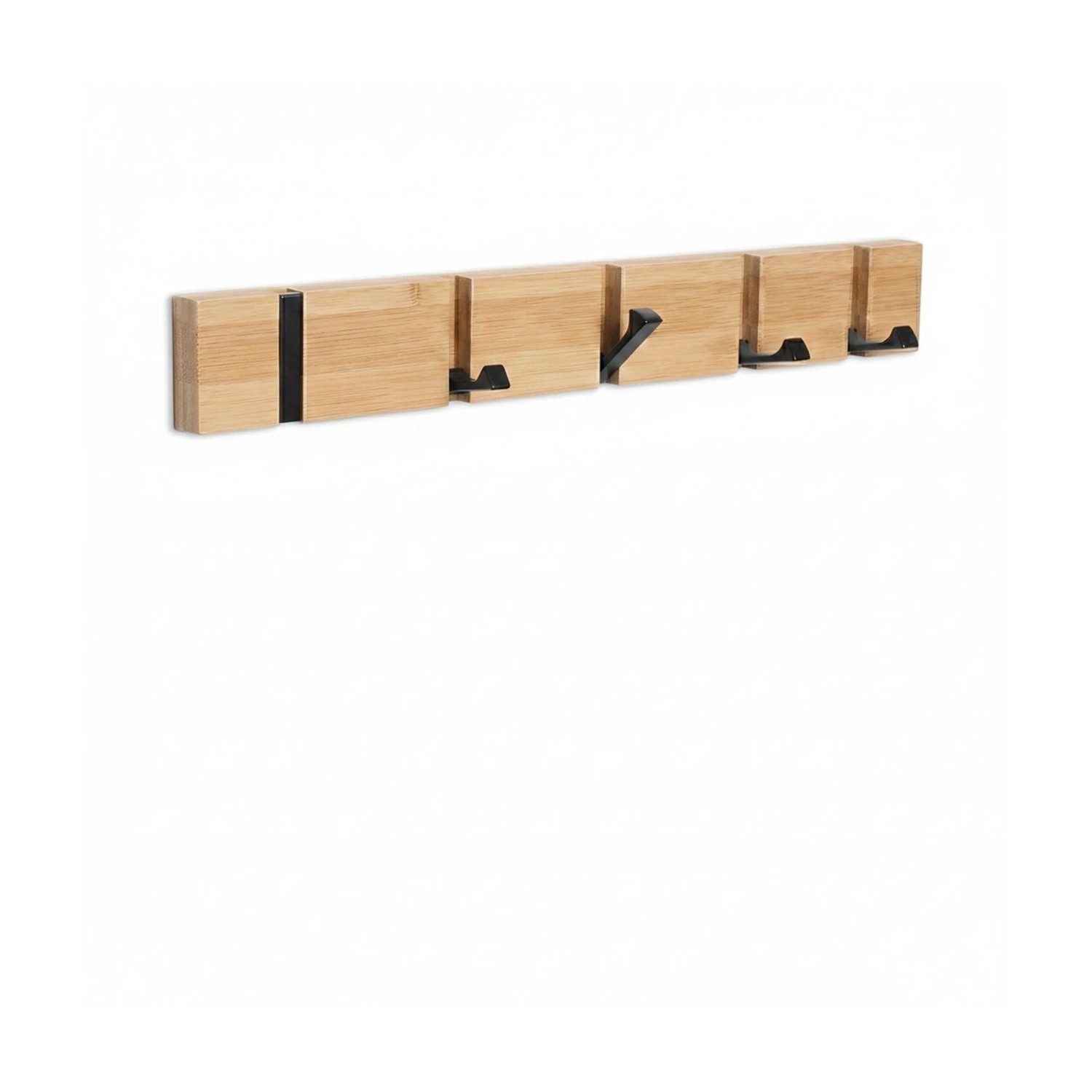 Relaxdays Garderobenleiste Bambus Natur Schwarz Klappbar 5 cm x 50 cm x 1,5 cm