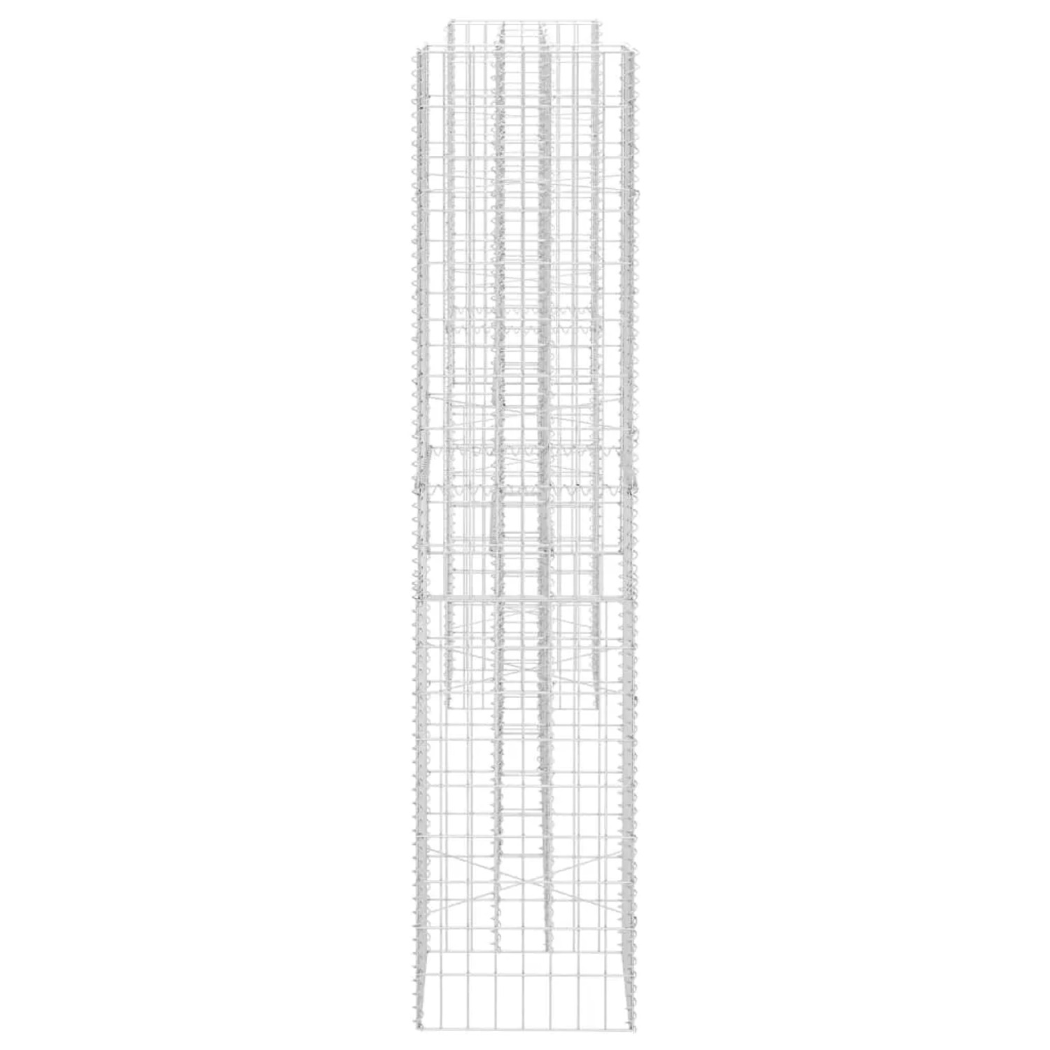 Leerer, H-förmiger Gabionen-Pflanzkübel aus Stahldraht, 260x40x180 cm, für Hochbeete.