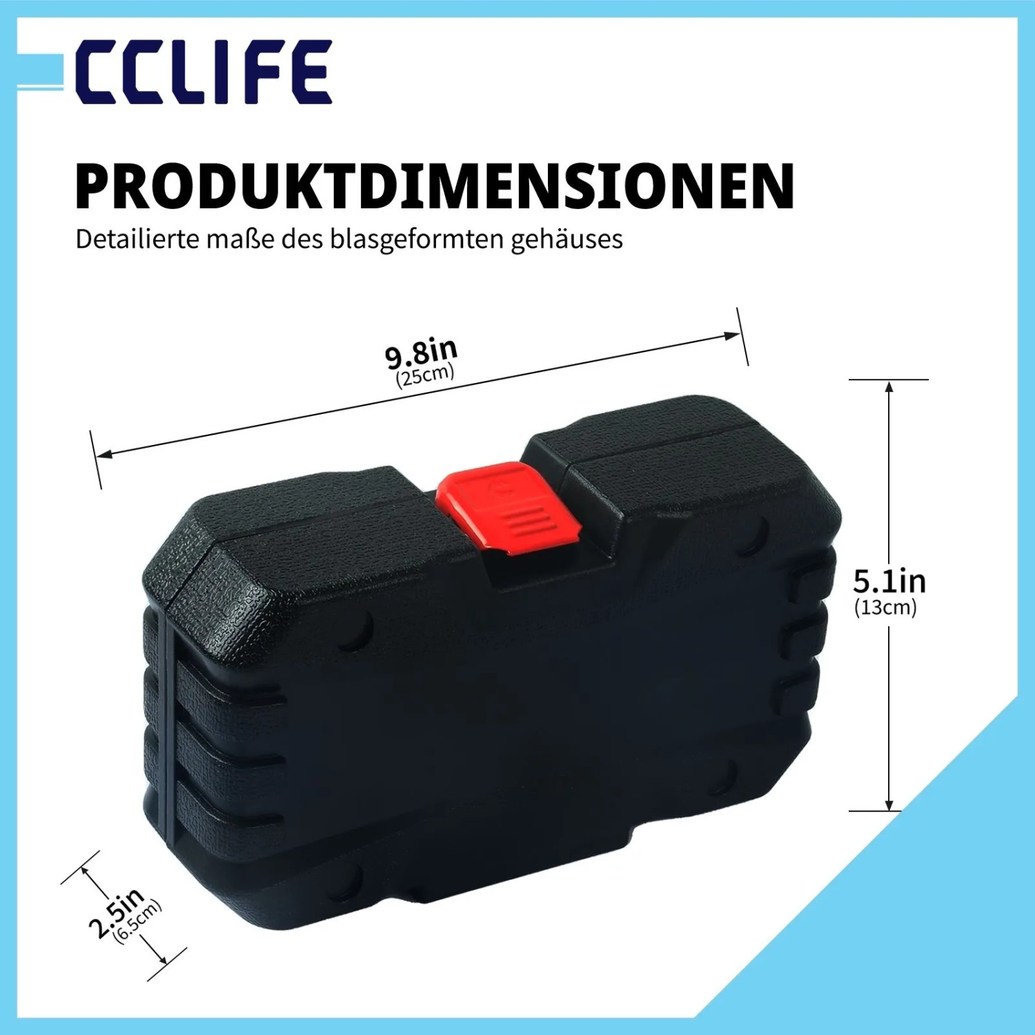 Schwarze Aufbewahrungsbox für CCLIFE Innensechskant Schlagschrauber Stecknuss Set, Maße 25x13x6,5 cm.