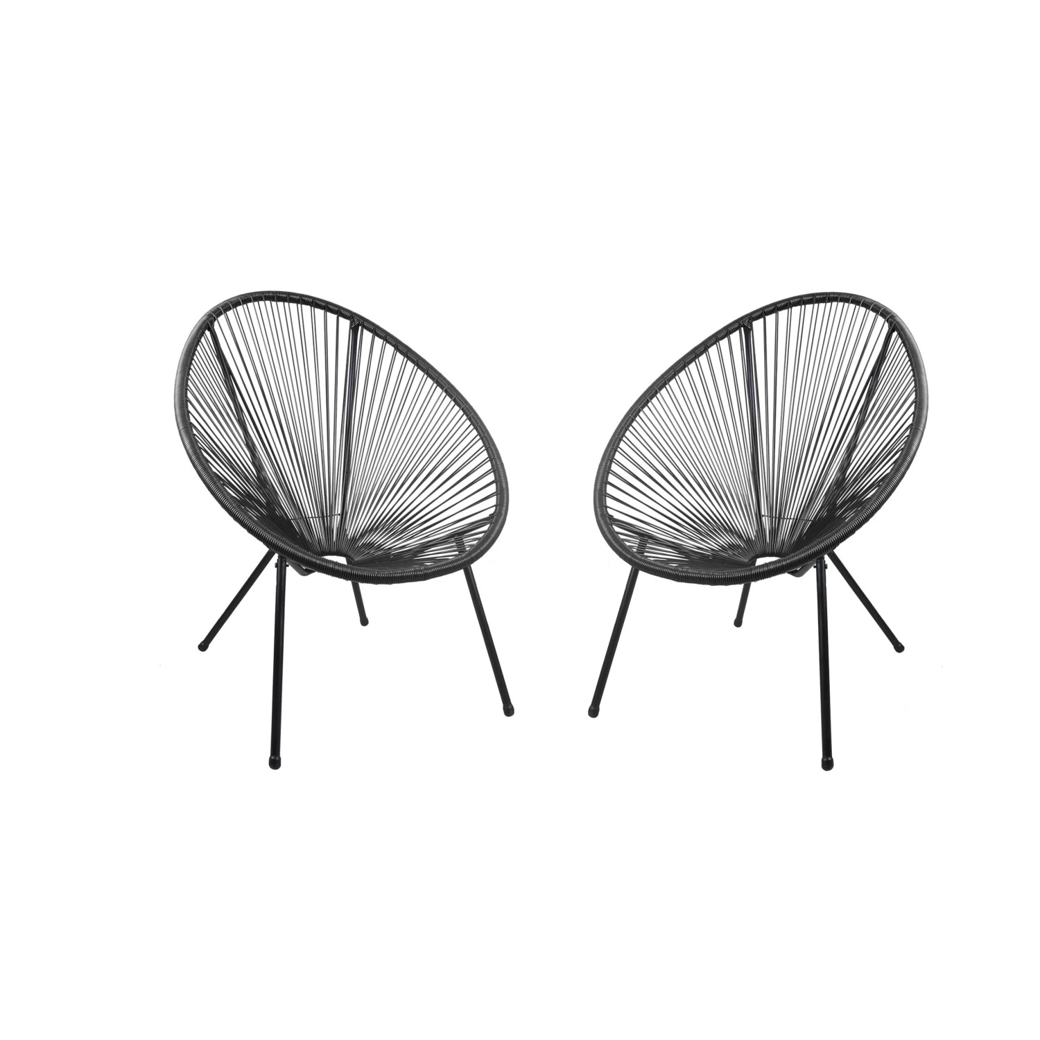 DELUKE Gartenstuhl 2er Set SVEN Kunstgeflecht Kunststoff Schwarz Relaxsessel Wetterfest Gartenstühle Outdoor