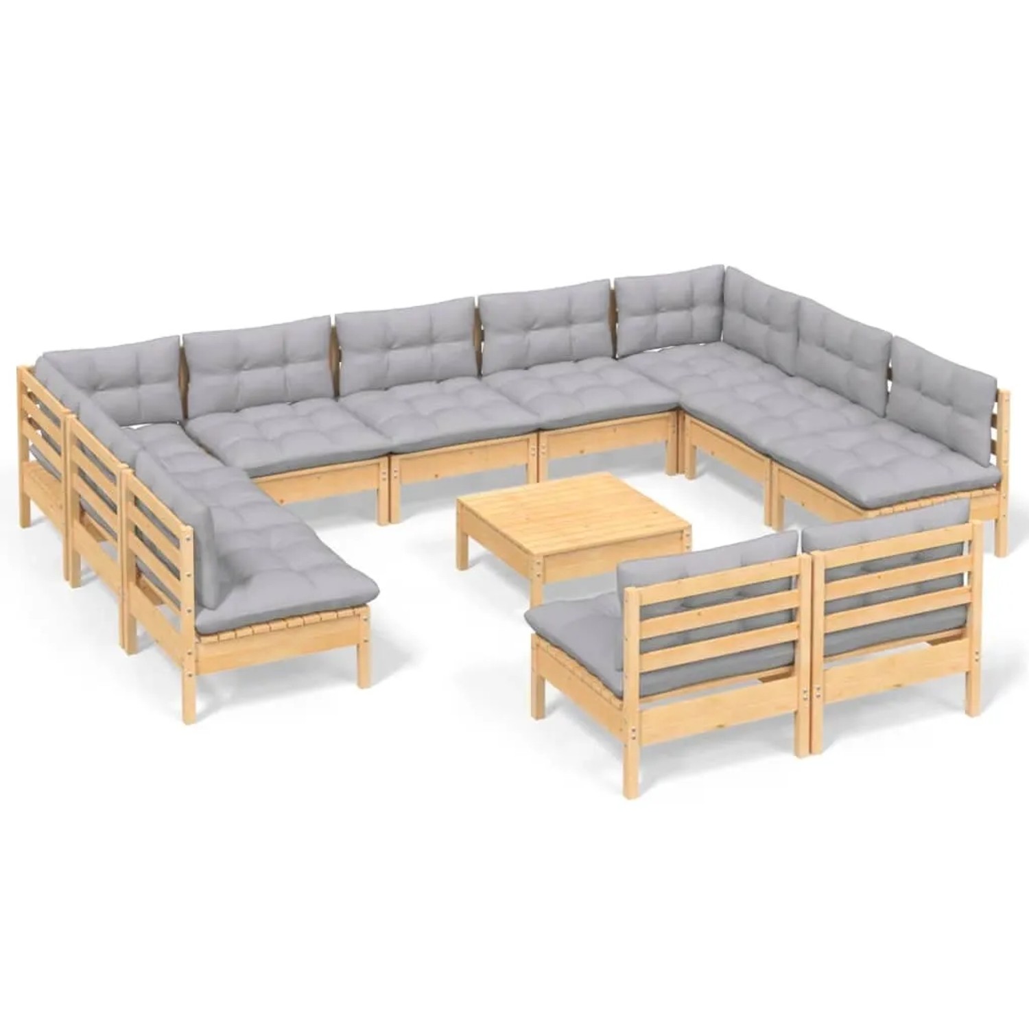 vidaXL 12-Tlg Garten-Lounge-Set mit Grauen Kissen Kiefer Massivholz 3097216