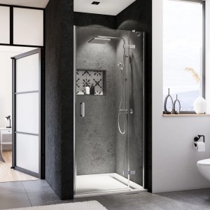 Breuer Drehtür mit Festteil für Nische, Quick72 Panorama, Anschlag rechts, Chrom