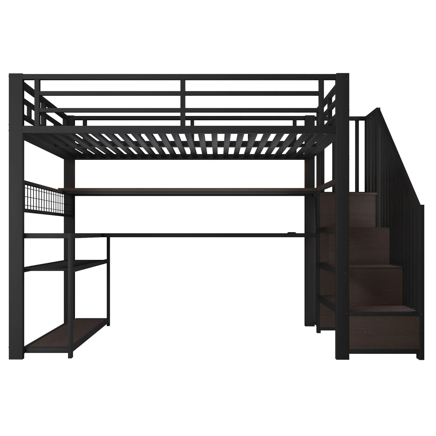 Merax Gaming Metall Hochbett 140x200 cm Mit LED Kleiderschrank Schreibtisch Stauraum Schwarz
