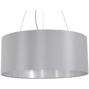 Graue Eglo Pendelleuchte Maserlo, 3-flammig, Stoffschirm, modernes Design für Wohnräume.