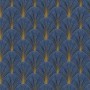 Blaue Erismann Vliestapete mit goldenem Art Deco Fächer-Muster der Kollektion Elle Decoration 4 Avantgarde.