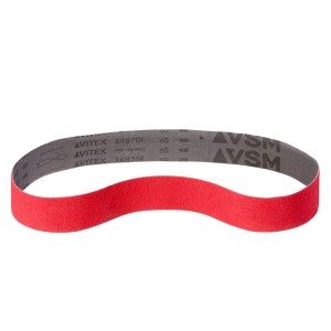 Rotes VSM Schleifband XK870X, 30x533 mm, Korn 120, mit Keramikkorn. Für Bandschleifer, Metall, Holz.