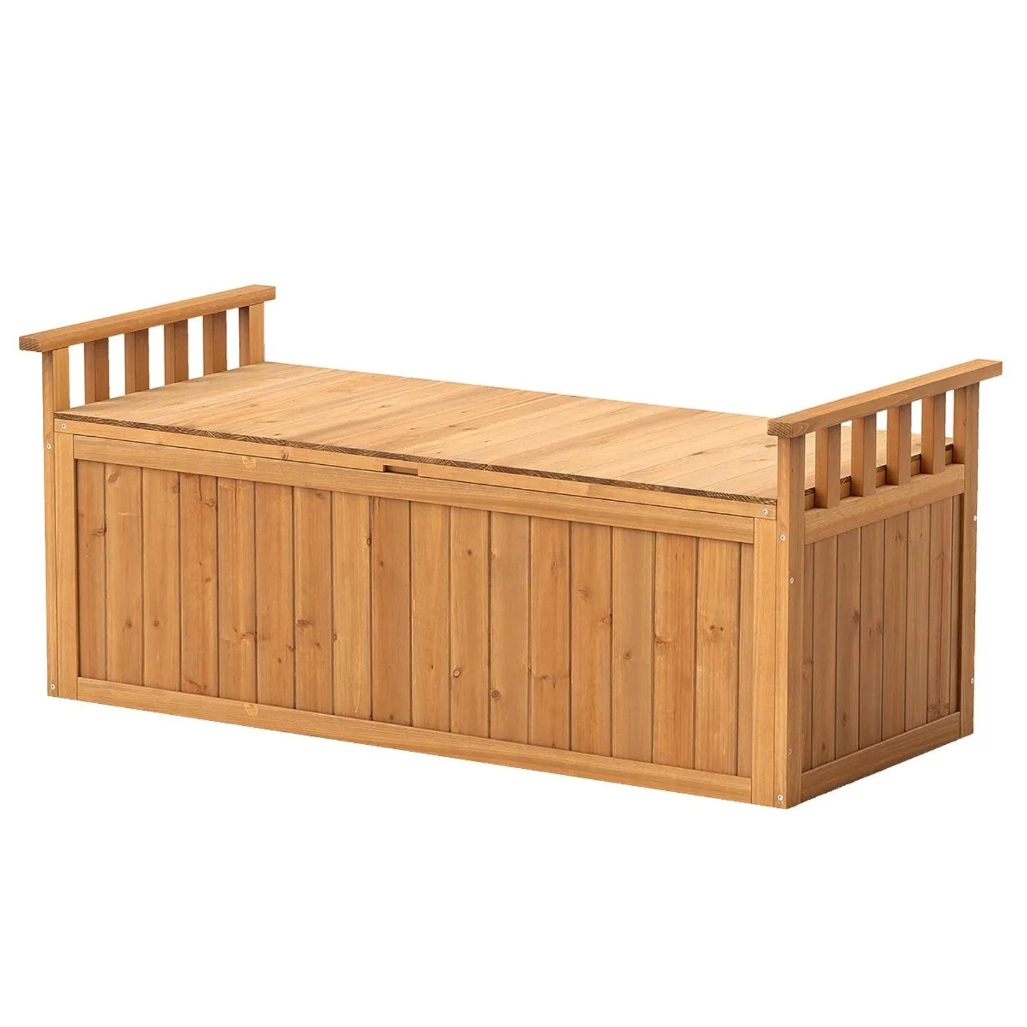 Costway Gartenbox Holz 209 L 2-Sitzer Bank mit Armlehnen Natur