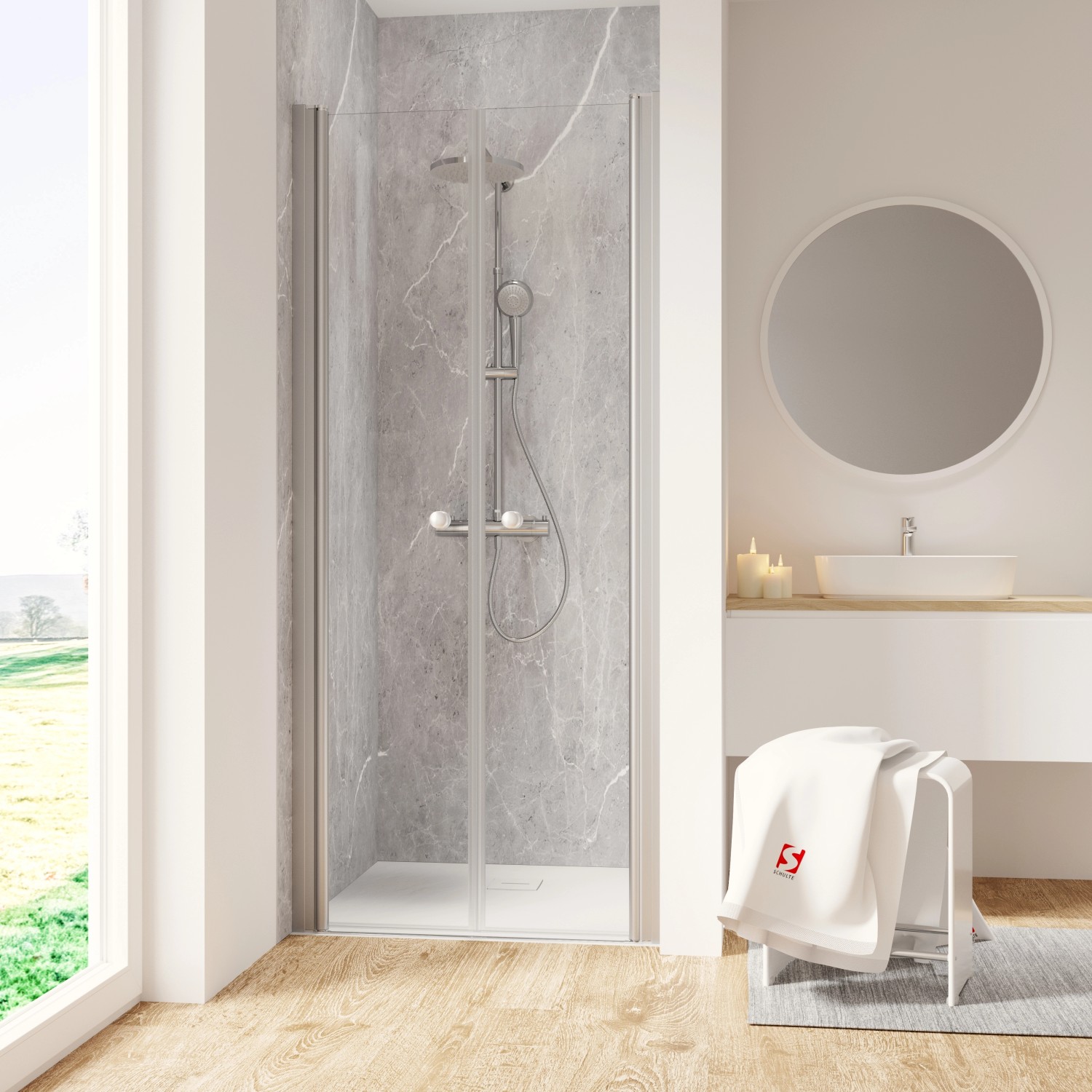 Schulte ExpressPlus Pendeltür in Nische Garant 2.0 Alu-Natur 200 cm x 80 cm