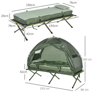 Outsunny Campingbett Set mit Zelt, Luftmatratze und Schlafsack, dunkelgrün. Ideal für Camping & Outdoor.