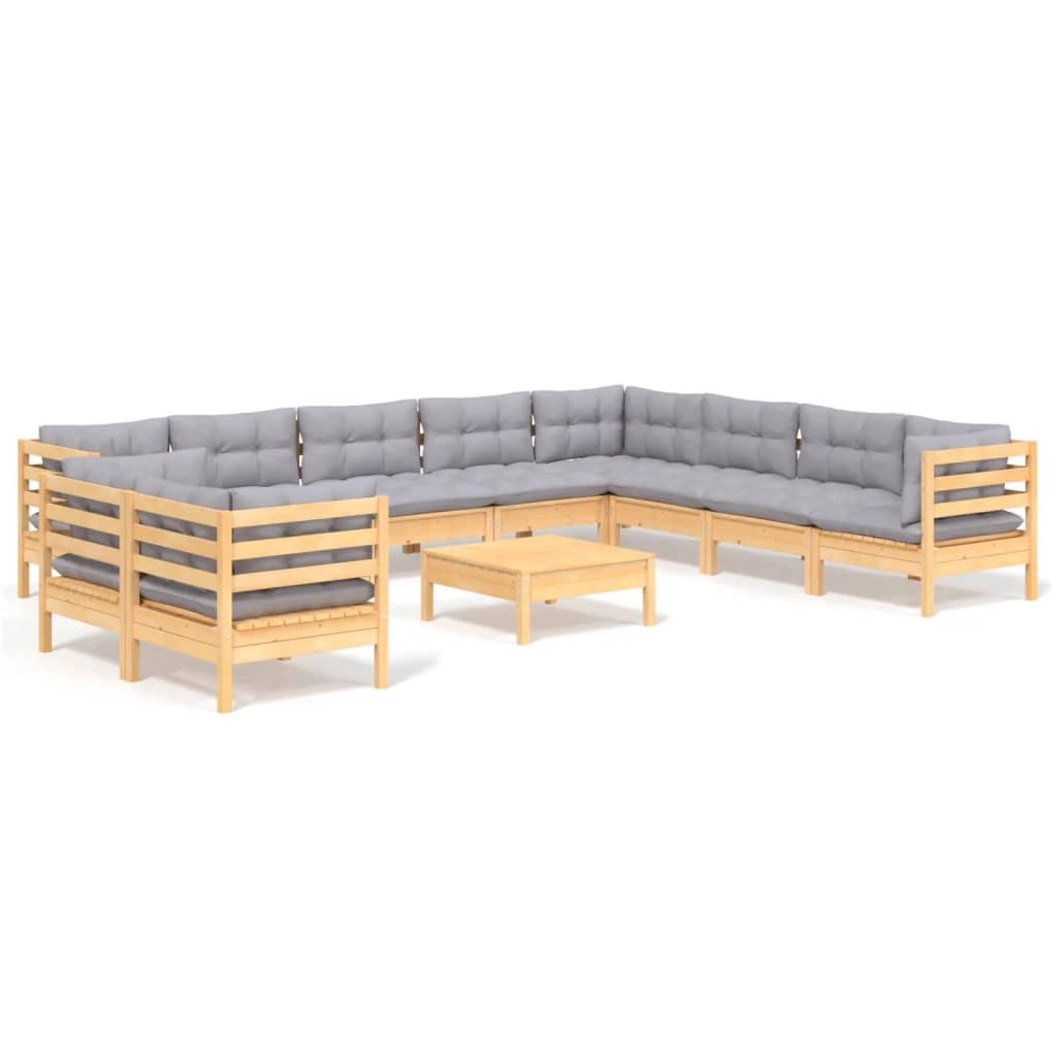 vidaXL 11-Tlg Garten-Lounge-Set mit Grauen Kissen Massivholz Kiefer 3096916