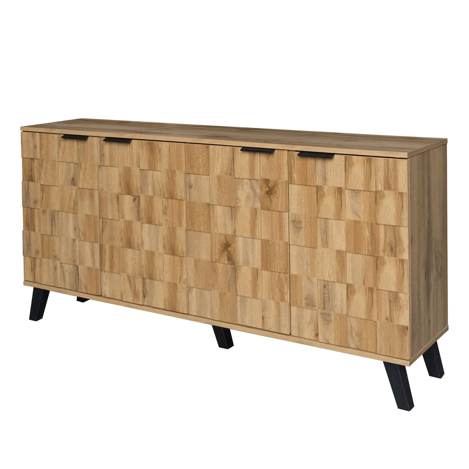 okwish Sideboard mit 4 Türen Holzmaserung Praktisches Design 160.5x35.5x78cm Natur