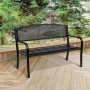 Schwarze Outsunny Gartenbank mit Warbenrückenlehne auf Holzterrasse.