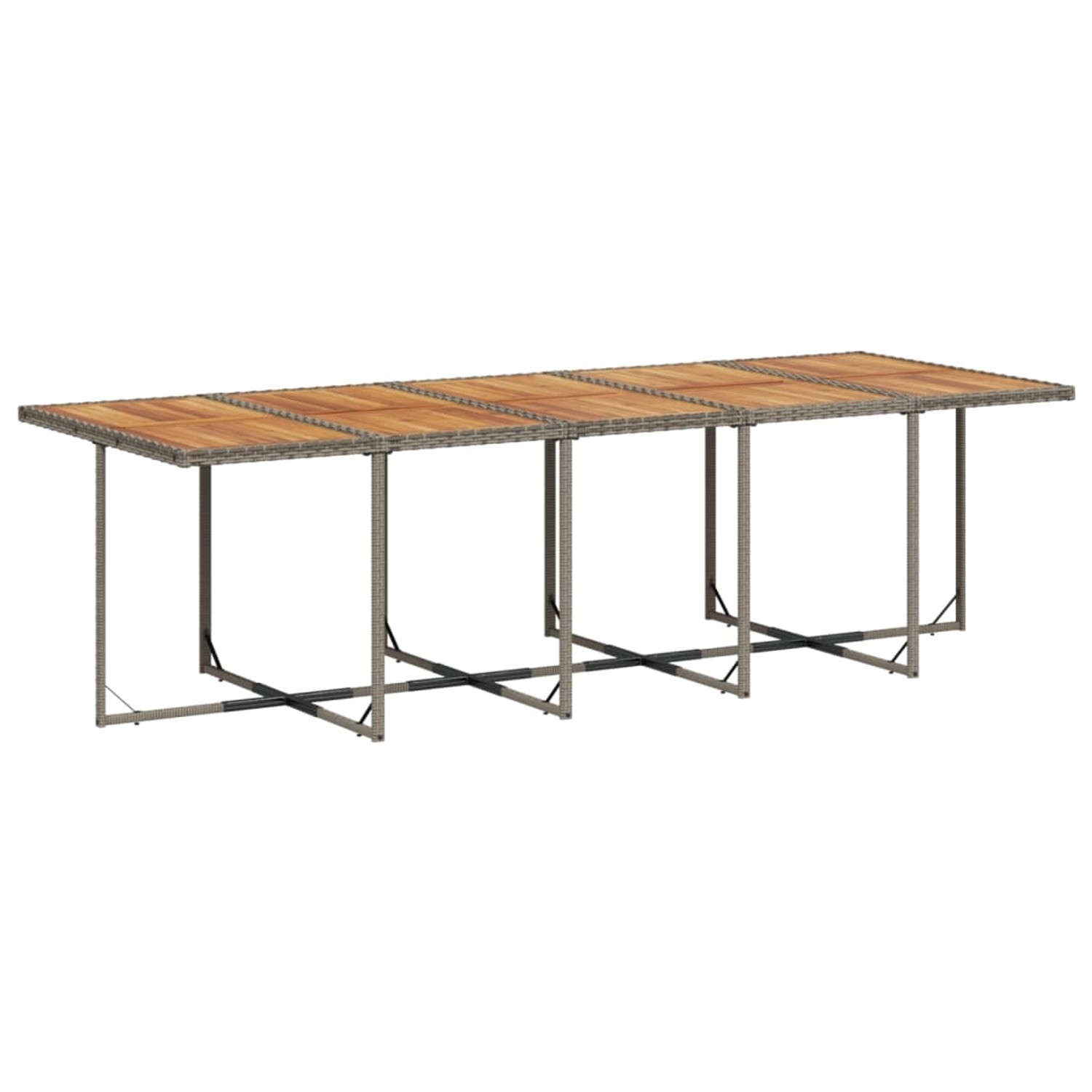 vidaXL Garten-Esstisch, grau, Poly Rattan, Akazienholz, 275x106x73 cm. Teil einer 11-tlg. Garten-Essgruppe.