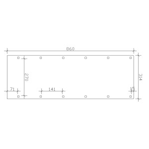 Skizze des Skan Holz Flachdach-Einzelcarports Friesland (314 x 860 cm) mit Maßangaben.