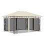 Cremeweißer vidaXL Pavillon 4x3m mit Moskitonetz und LED-Lichterkette für Garten & Terrasse.