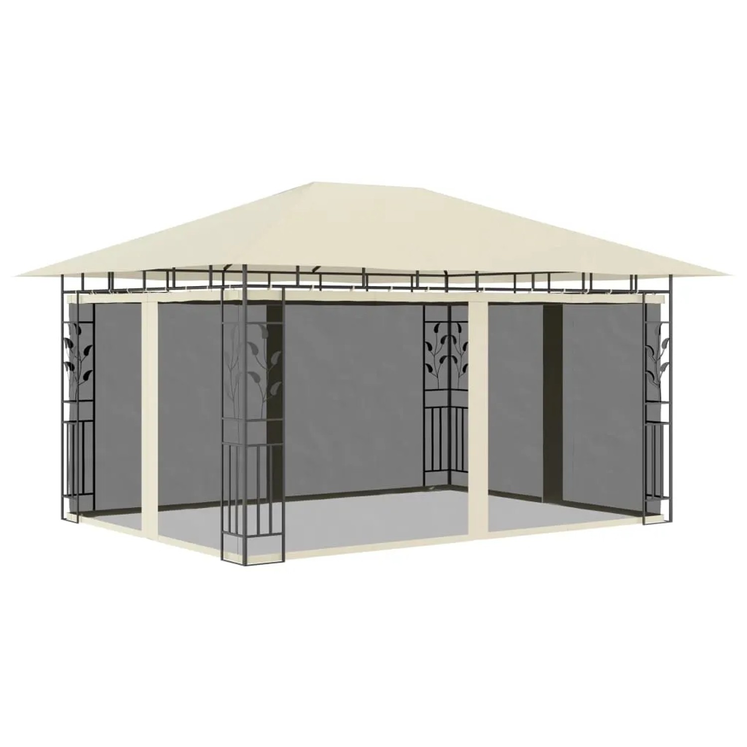 Cremeweißer vidaXL Pavillon 4x3m mit Moskitonetz und LED-Lichterkette für Garten & Terrasse.
