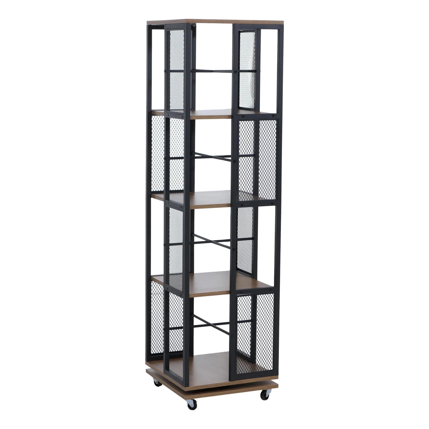 MCW Bücherregal P13 Rollen Drehbar Metall Industrial Melamin 147x40x40cm Braun