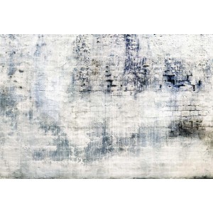 Moderne Vlies Fototapete in 3D Steinmauer Optik, weiß-blaue Backstein Tapete für Wohn- und Schlafzimmer.