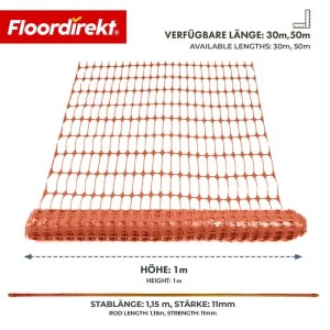 Floordirekt Absperrzaun Chester Set Inkl. 20 Zaunpfosten und Kabelbinder 50 m Orange
