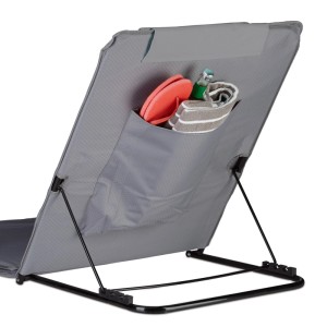 Relaxdays Strandmatte Polyester Stahl Grau Gepolstert Verstellbar mit Sonnenschirm 6 cm x 60 cm x 197 cm 3,4 kg