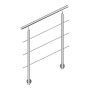 Edelstahl Geländer 100 cm mit 3 Querstäben, seitlicher Befestigung und schrägem Handlauf für Treppen.