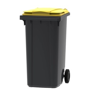 PROREGAL Mülltonne 240 Liter, grau mit gelbem Deckel. Müllgroßbehälter mit Rädern.
