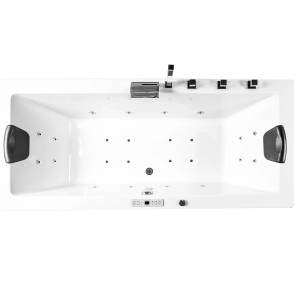 Basera® Naxos Premium Whirlpool Badewanne, 170x75 cm, mit Düsen, Armatur und Kopfstützen.