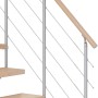 Detailansicht: Dolle Mittelholmtreppe Cork, Buche, perlgrau, mit Edelstahlgeländer.