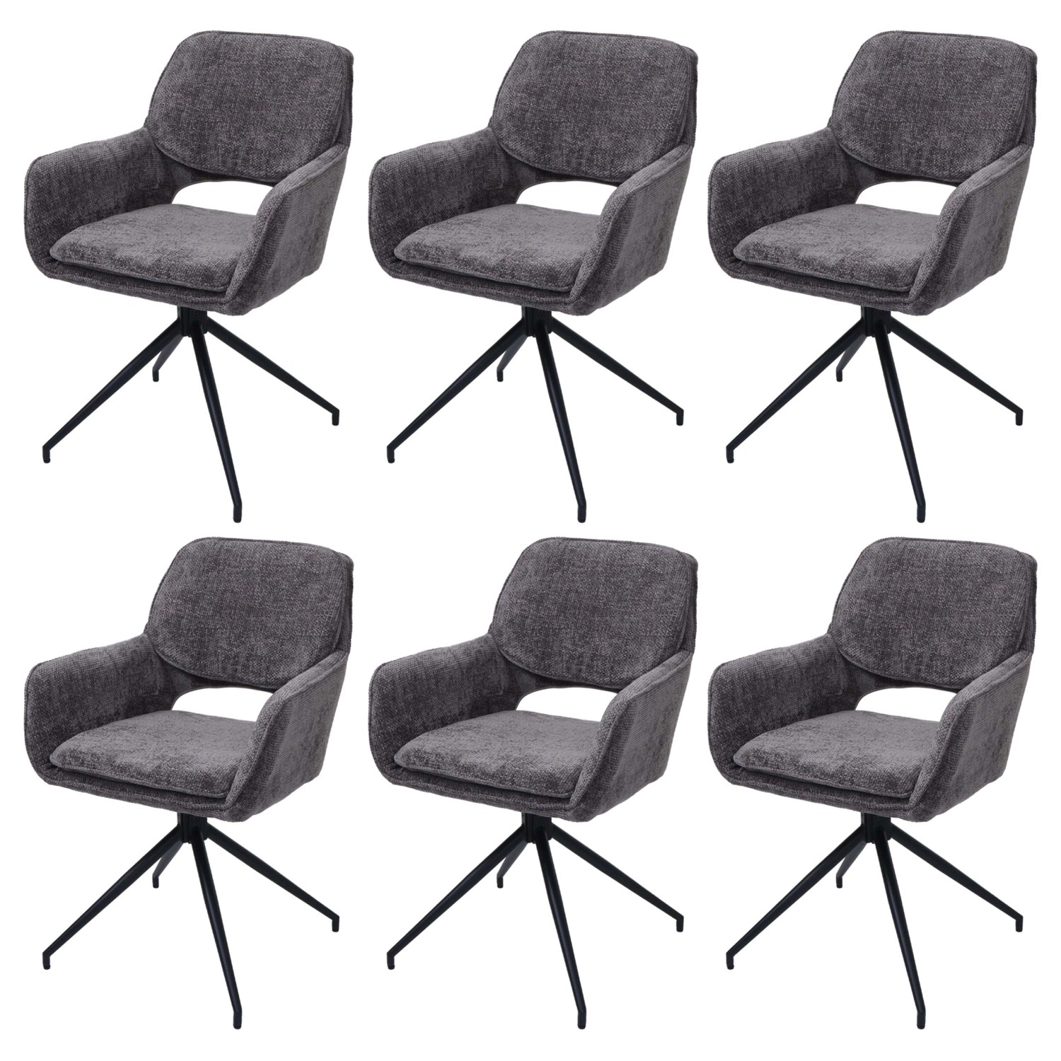 MCW Esszimmerstuhl N74 6er-Set Stoff Chenille 490g/m² Dunkelgrau günstig online kaufen