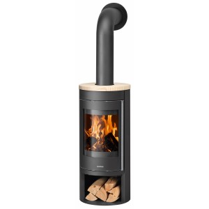 Justus Kaminofen Mino 2.0, Stahl schwarz mit Sandstein Holzoptik, 5 kW, Energieeffizienzklasse A+.