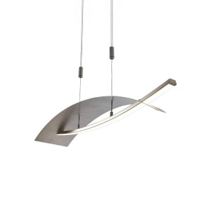 Moderne LED-Pendelleuchte Marija aus Chrom-Metall, dimmbar, mit geschwungener Form für Wohn- & Esszimmer.