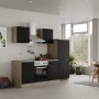 Flex-Well Küchenzeile Capri, 220 cm, Schwarz Matt und Endgrain Oak Dekor, mit E-Geräten.