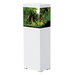 Oase Aquarium-Set StyleLine 85 in Weiß mit Unterschrank und Bepflanzung.