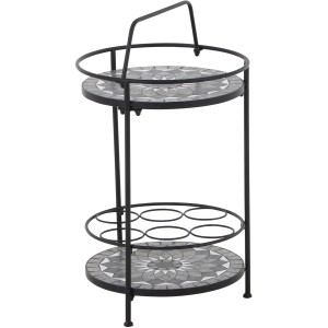 Siena Garden Como Gartentisch, rund, grau, Ø 41 cm mit Mosaikmuster und Flaschenhalter.