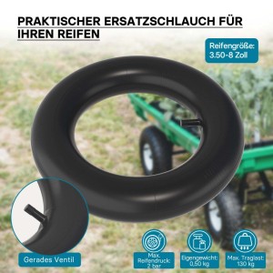 Wiltec Schlauch 3.50-8, schwarz, mit geradem Ventil TR13 für Schubkarren & Sackkarren, 130kg Traglast.