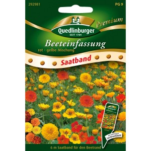 Quedlinburger Beeteinfassung Saatband mit rot-gelber Blumenmischung für Beetränder.