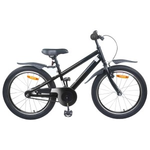 Schwarzes 20-Zoll Kinderfahrrad für 6-11 Jährige von vidaXL mit Schutzblechen und Reflektoren.
