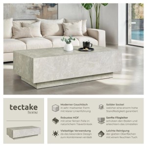 Tectake Couchtisch Lasley Minimalistisches Design Robustes Mdf In Travertinoptik 120 x 60 x 35 cm 60 x 120 x 35 cm Travertin Optik