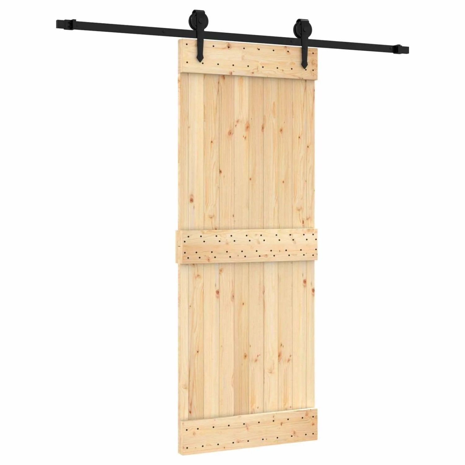 vidaXL Schiebetür Natur und Schwarz 80 x 210 cm Massivkiefer 3445153