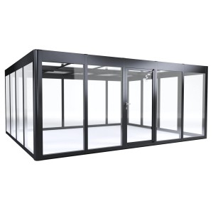 SunElements Gartenhaus SunGarden Infinity 5.4, anthrazit-metallic, 24,2 m² mit Glastüren und -wänden.