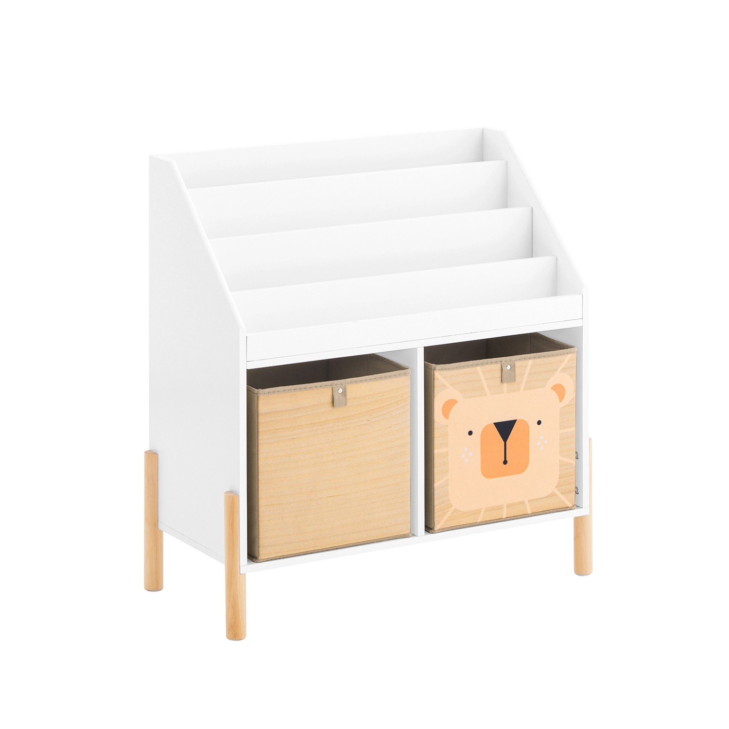 SoBuy Bücherregal Kinderregal mit 4 Ablagefächern und 2 Aufbewahrungsboxen KMB115-W