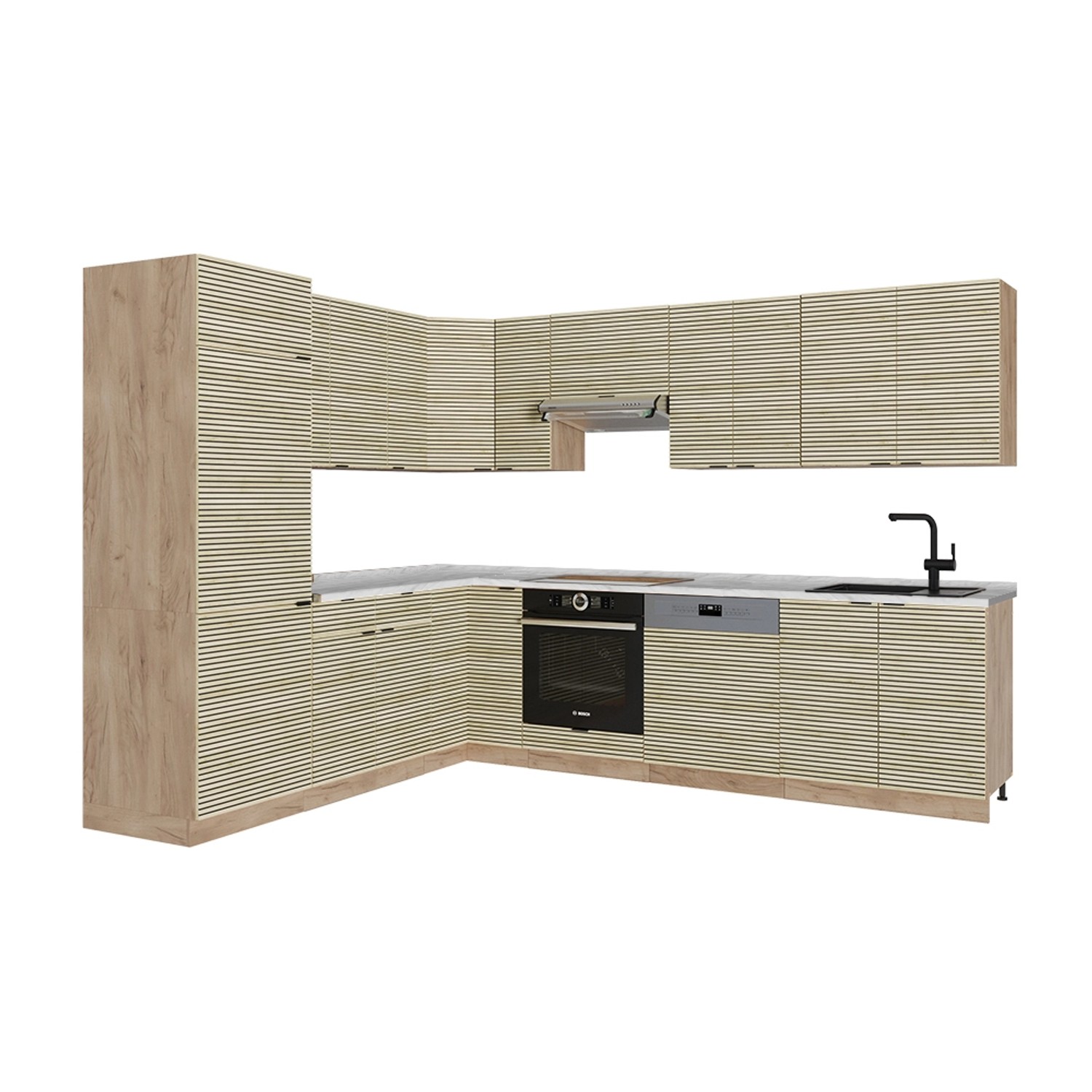 Vicco Fame-Line Eckküche Eiche Paneel/Goldkraft Eiche 227 x 287 cm AP Marmo günstig online kaufen