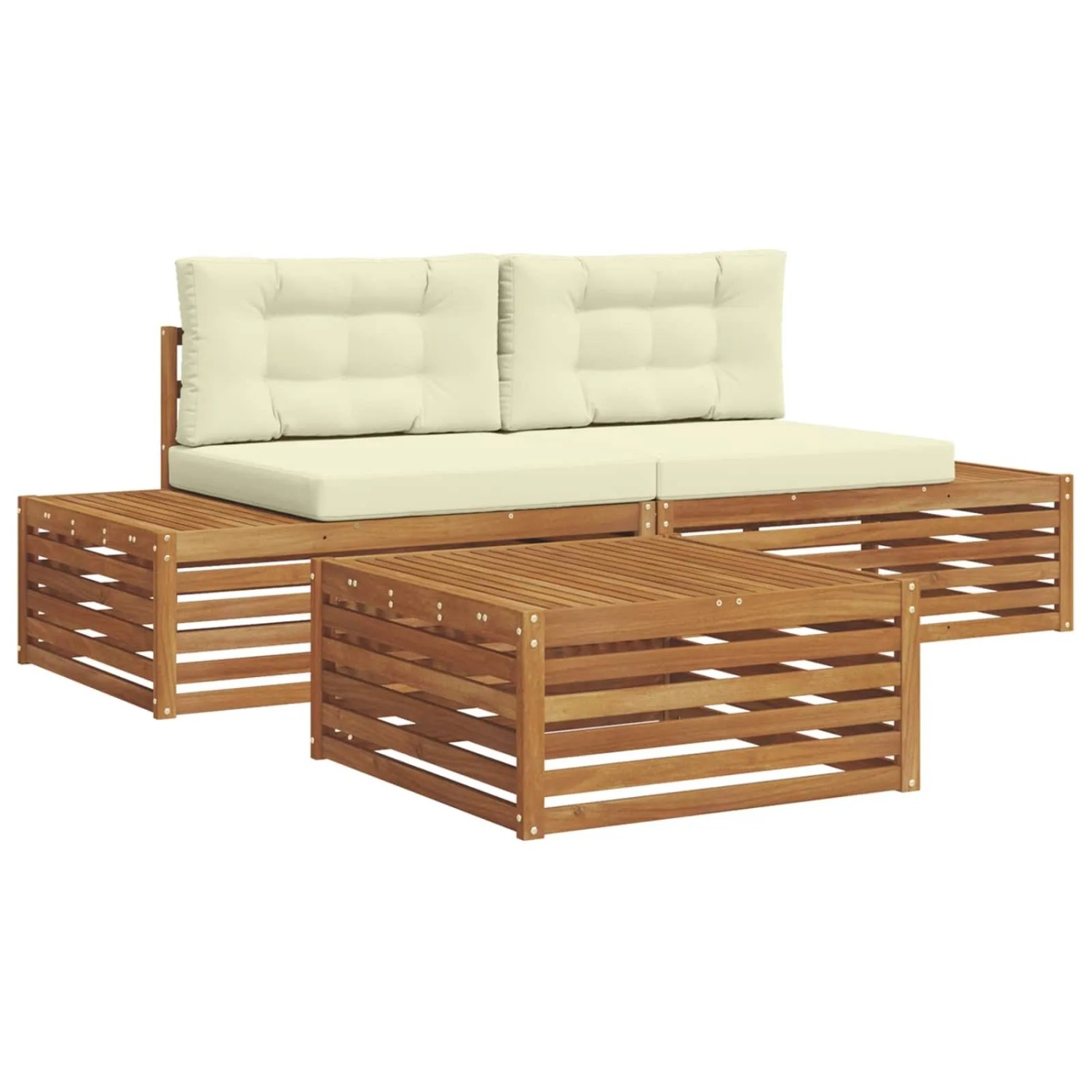 vidaXL Outdoor-Sofagarnitur mit Kissen 3-Tlg Natur und Creme 3374085