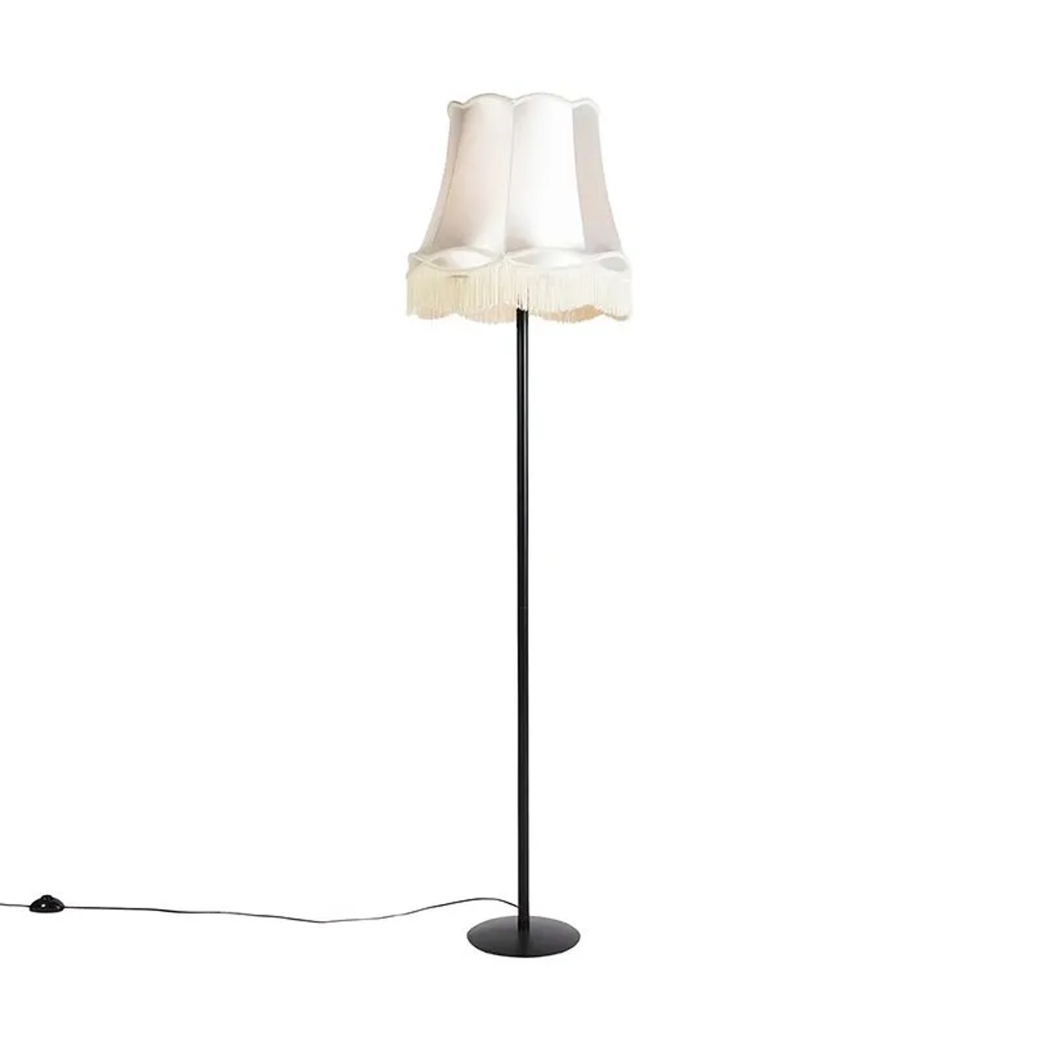 QAZQA Retro Stehleuchte Schwarz mit Granny Schirm Creme 45 cm Simplo