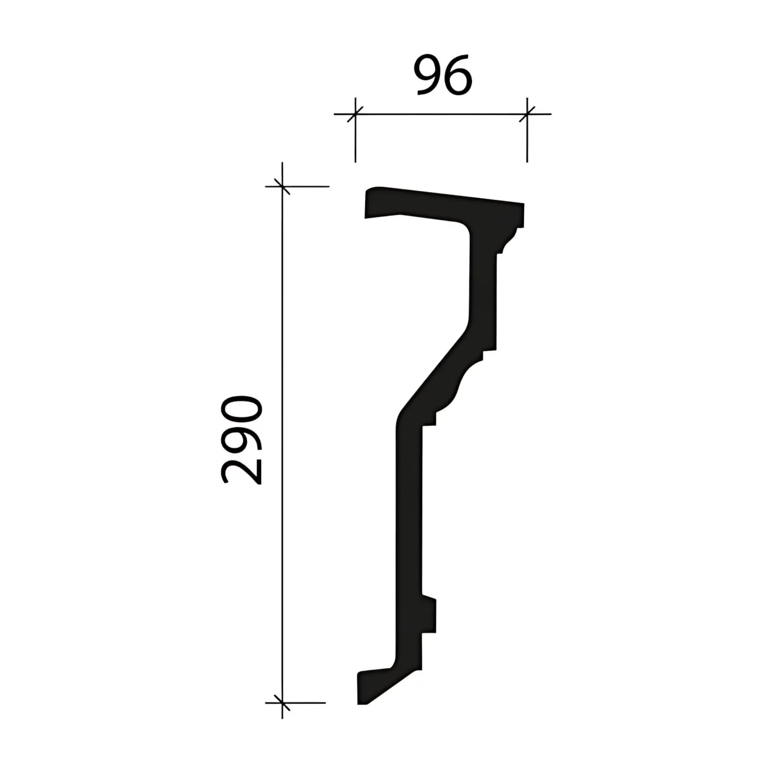 Technische Zeichnung: PROFHOME Eckleiste 481001, Fassadenprofil, 29 x 9,6 cm, Maße