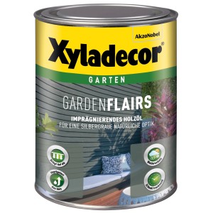 Xyladecor GardenFlairs Holzöl Graphitgrau 1L Dose für Holzschutz und silbergraue Optik.