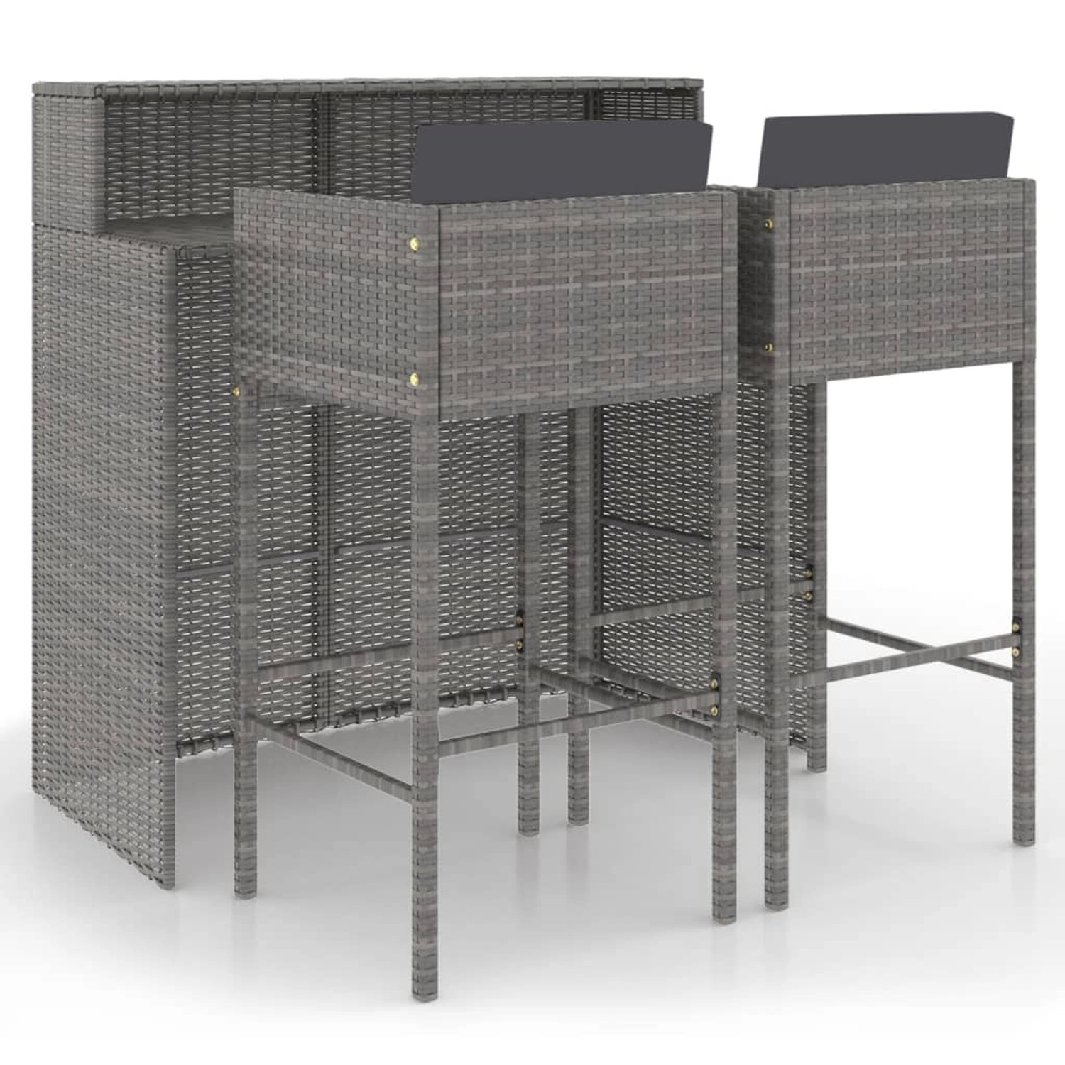 vidaXL 3-tlg Gartenbar-Set mit Kissen Poly Rattan Grau Modell 14