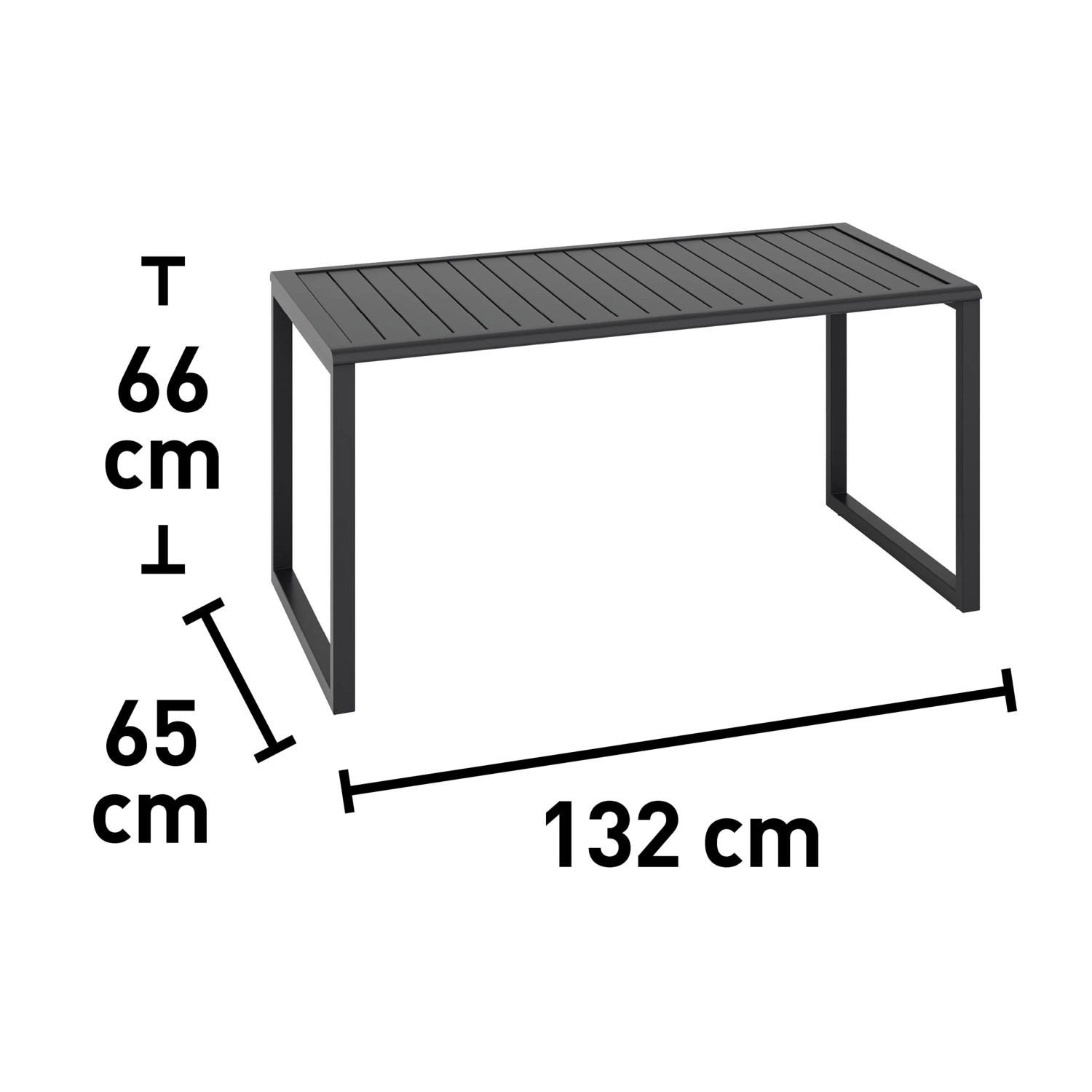 Esstisch Tamworth, Teil der 4-teiligen Lounge-Set Gruppe, Aluminium Anthrazit, Maße werden angezeigt.